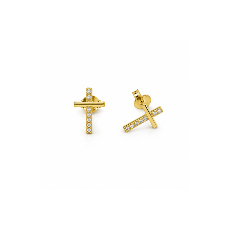 Pipe Cross minđuše od 14kt žutog zlata sa cirkonima