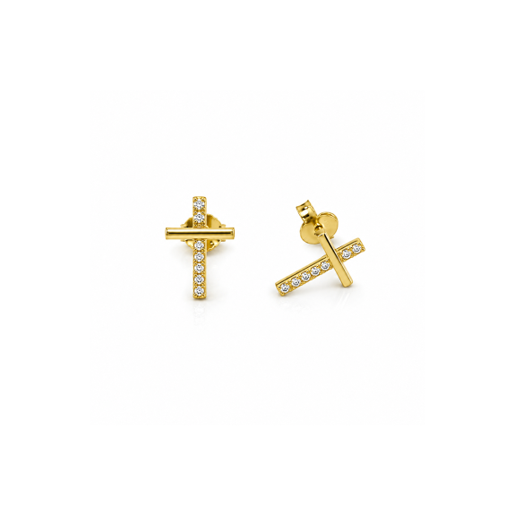 Pipe Cross minđuše od 14kt žutog zlata sa cirkonima Pipe Cross minđuše od 14kt žutog zlata sa cirkonima