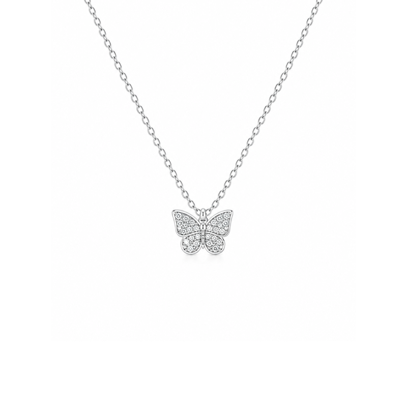 Butterfly srebrna ogrlica sa cirkonima